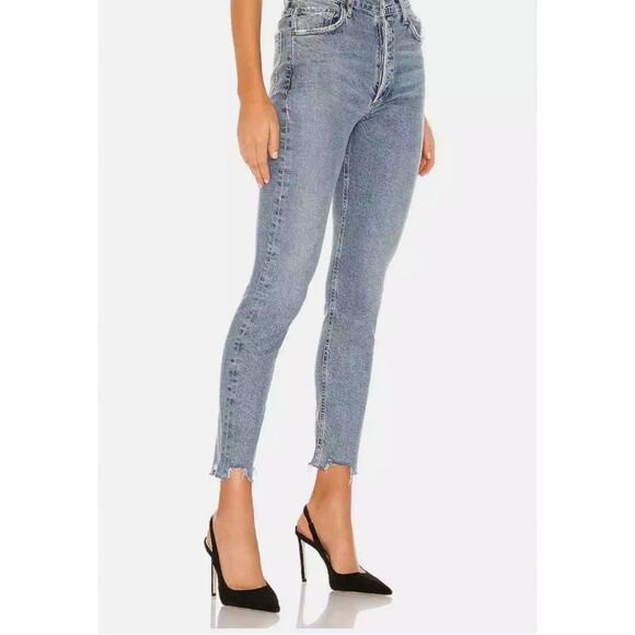 Agolde Nico High Rise Light Wash Distressed Slim Leg Jeans Size 24‎ - Picture 1 of 9